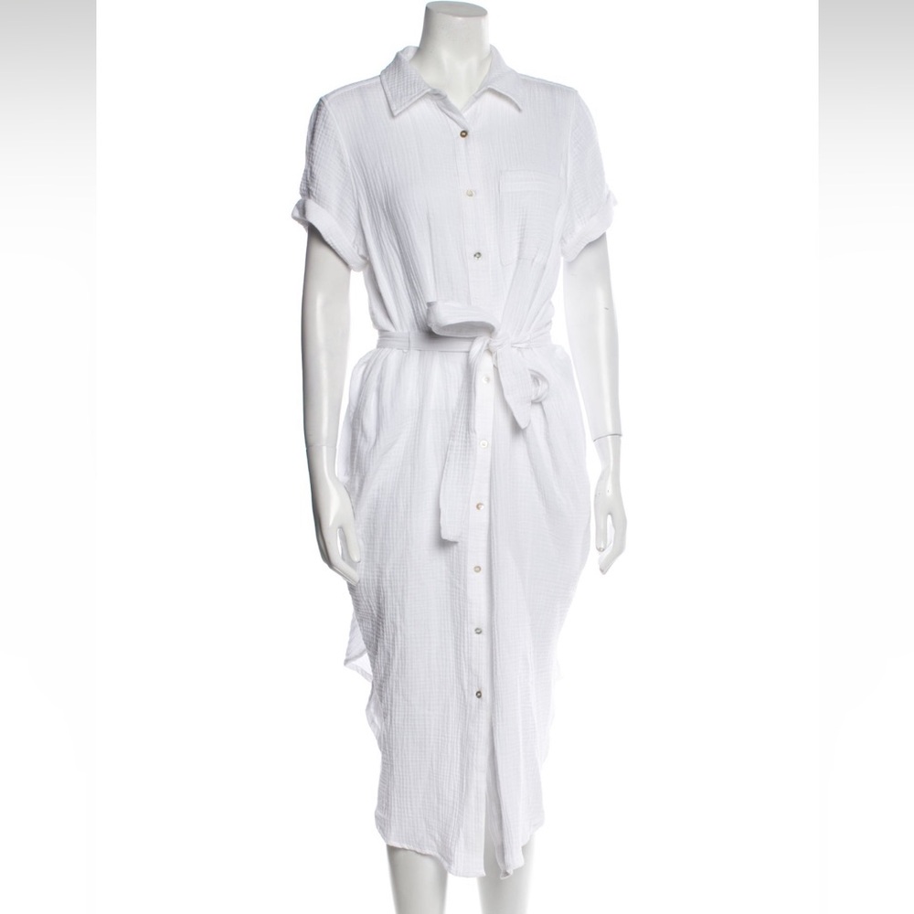 SAKS Fifth Ave Button Front 100% Cotton Gauze Shirt Dress Beach Swim Coverup M
